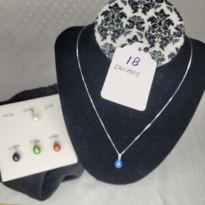 Elegant Silver Necklace with Colorful Pearl Pendants